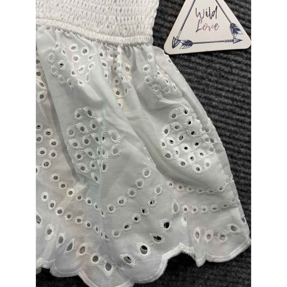 Wild Love Womens White Eyelet Lace Smocked Peplum Tube Top Strapless Cottage Med - Picture 2 of 9